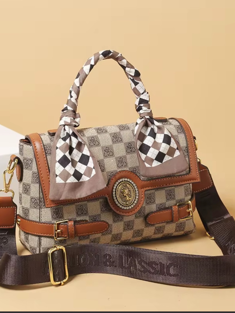 Elegant Structured Top Handle Crossbody Handbag